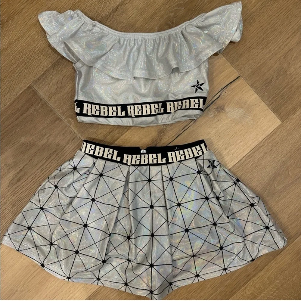 Rebel Athletic Cheer Silver Holographic Two-Piece Set Iridescent